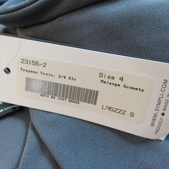 SYMPLI Trapeze Tunic 3/4 Sleeve Stretch Lagenlook in Melange Gunmetal US 4 NWT - Picture 13 of 14